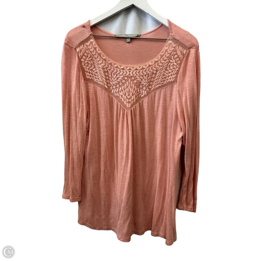 Top Long Sleeve By Valerie Stevens In Peach, Size: M