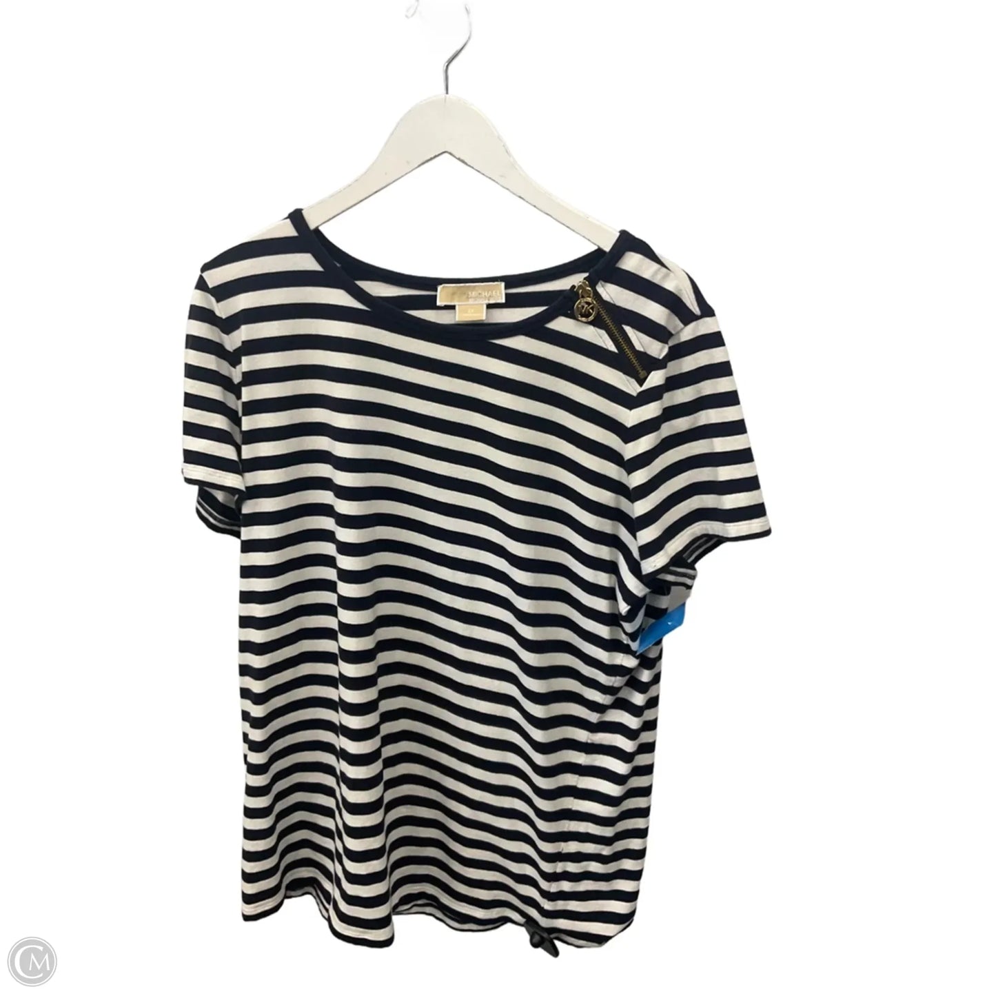Top Short Sleeve Designer By Michael Kors In Blue & White, Size: 2x