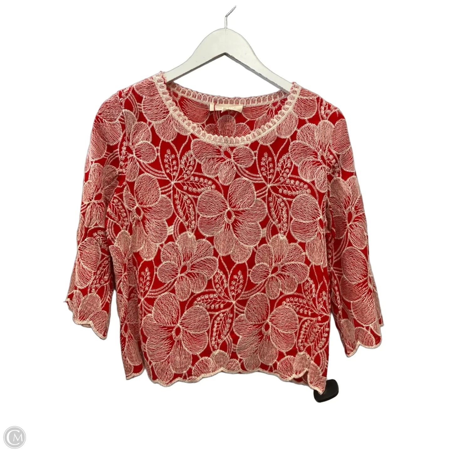 Top 3/4 Sleeve By Solitaire In Red & White, Size: S