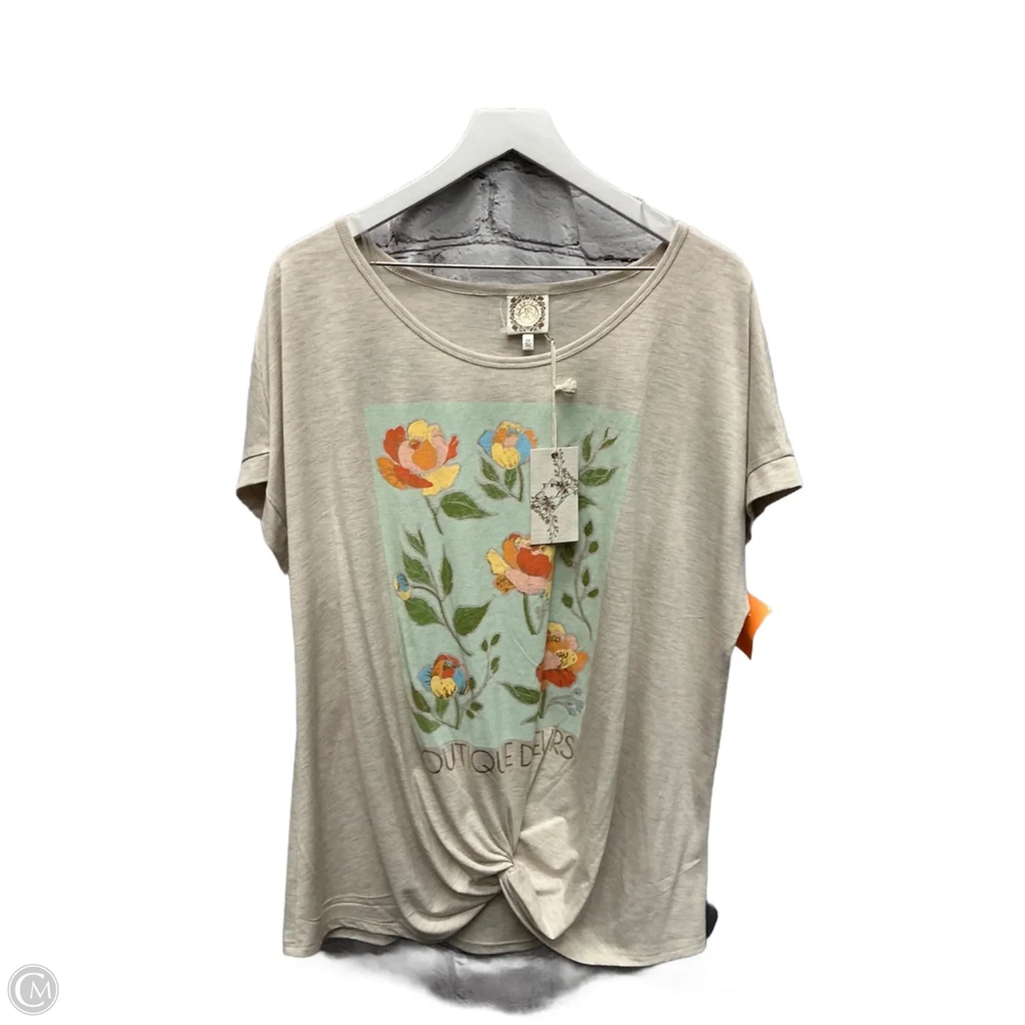 Top Short Sleeve Basic By Tru Self In Tan, Size: 2x