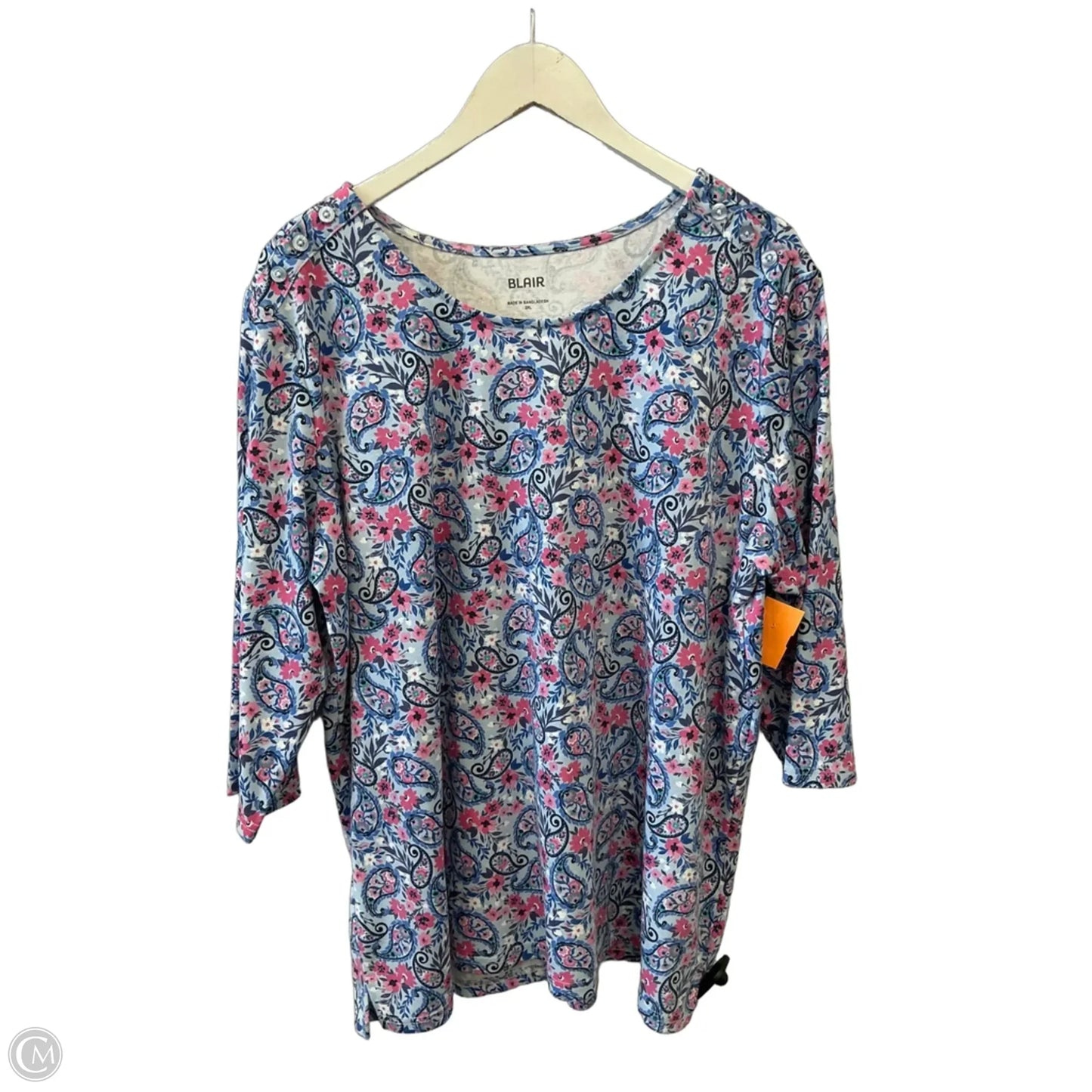 Top 3/4 Sleeve Basic By Blair In Blue & Pink, Size: 2x