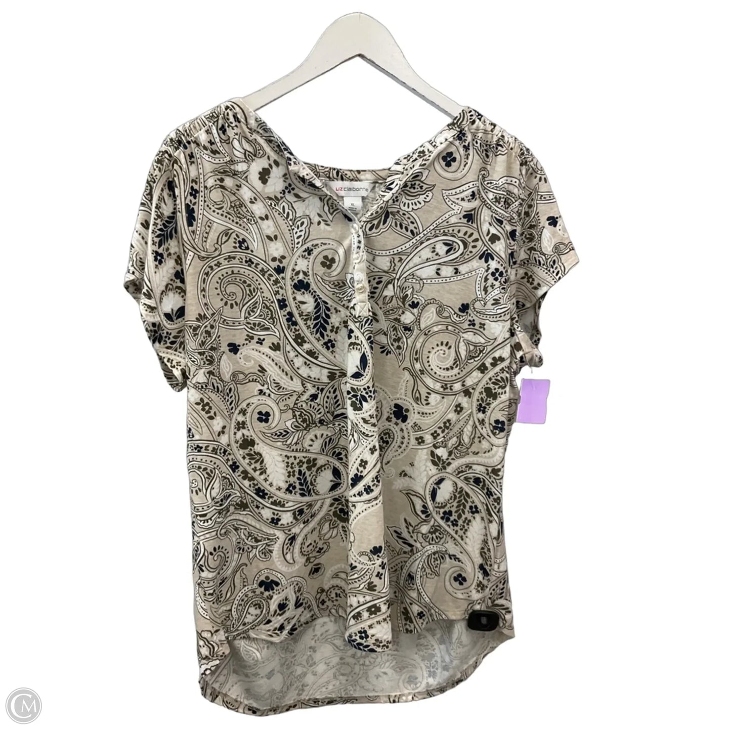 Top Short Sleeve By Liz Claiborne In Cream & Green, Size: Xl