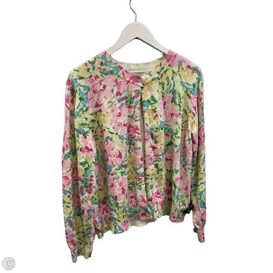 Sweater Cardigan By Free Assembly In Floral Print, Size: Xxl