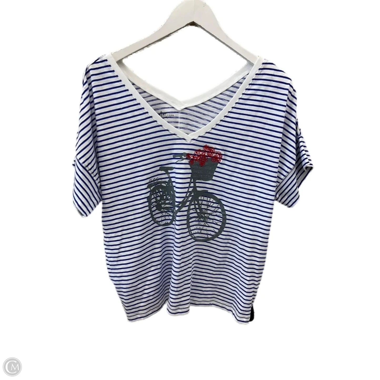 Top Short Sleeve By Tommy Hilfiger In Blue & White, Size: L