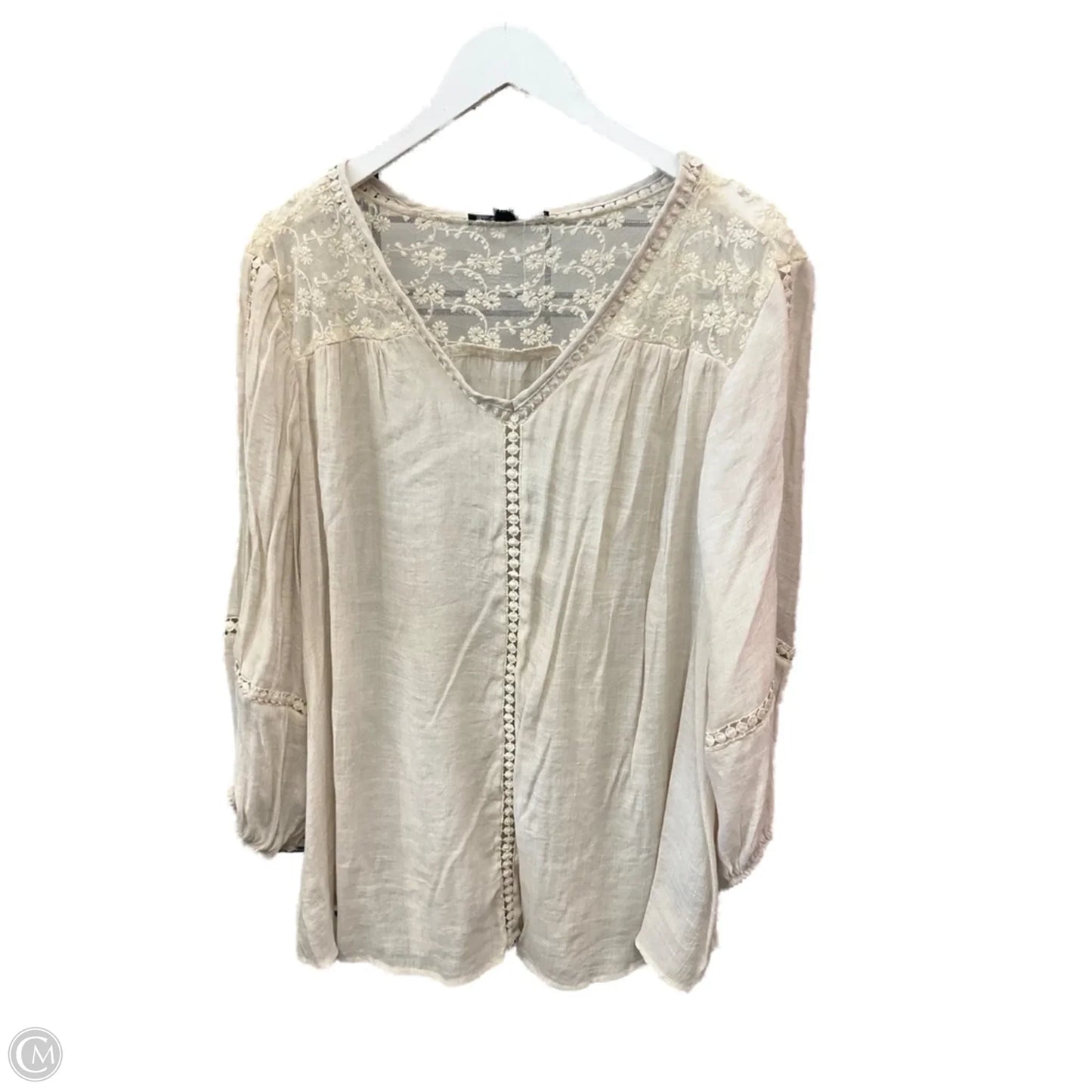 Top 3/4 Sleeve By Zac And Rachel In Beige, Size: 2x