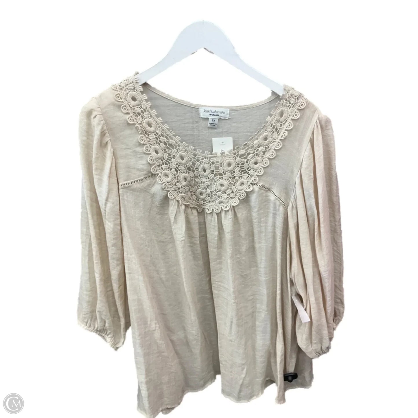 Top Short Sleeve By John Paul Richard In Beige, Size: 2x
