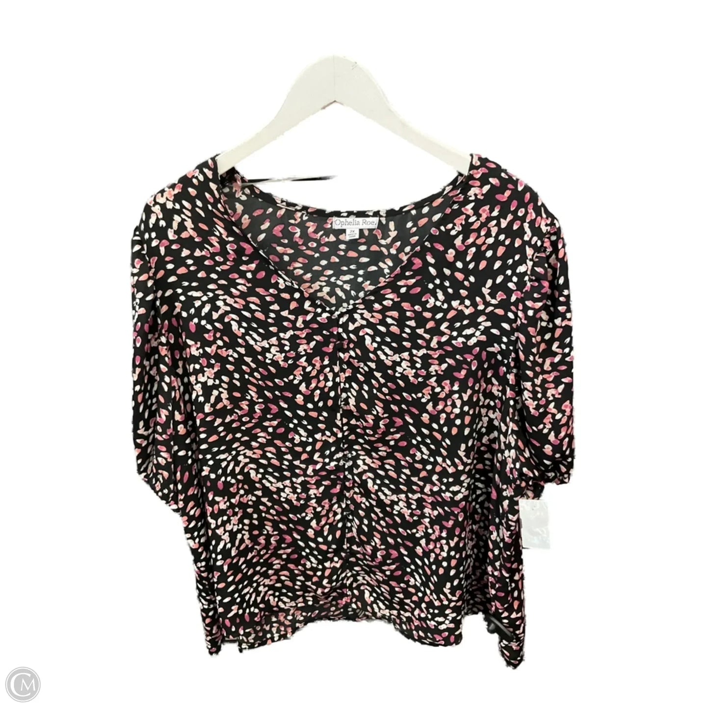 Top Short Sleeve By Ophelia Roe In Black & Pink, Size: 2x