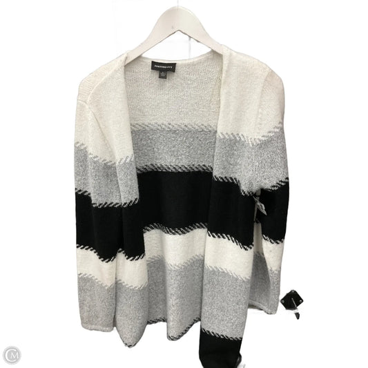 Sweater Cardigan By Fortune & Ivy In Grey & White, Size: L