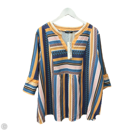 Top Short Sleeve By Bloomchic In Blue & Yellow, Size: 3x