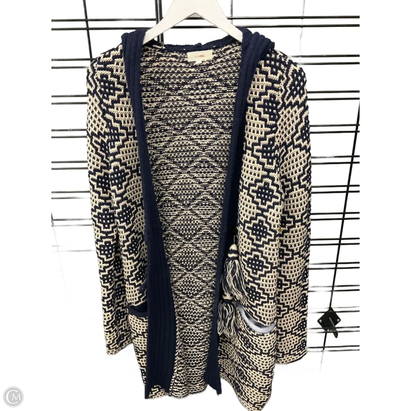 Sweater Cardigan By Clothes Mentor In Blue & Cream, Size: M