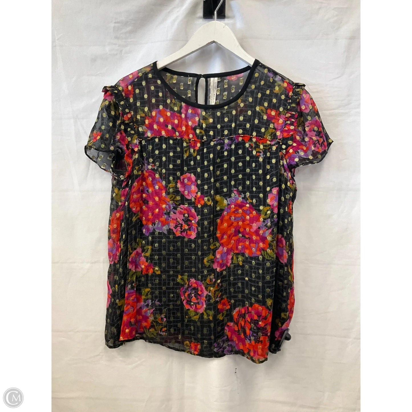 Top Short Sleeve By Anthropologie In Black & Purple, Size: M