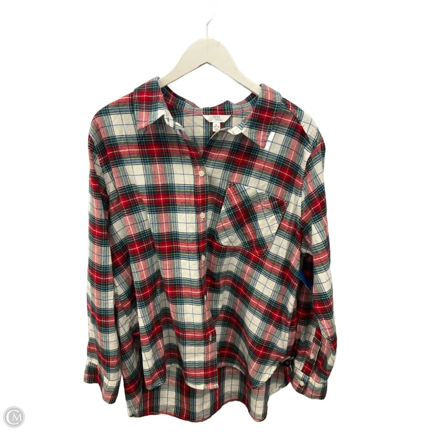 Top Long Sleeve By Time And Tru In Plaid Pattern, Size: Xl
