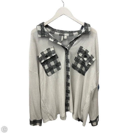 Top Long Sleeve By Cato In Grey & White, Size: 3x