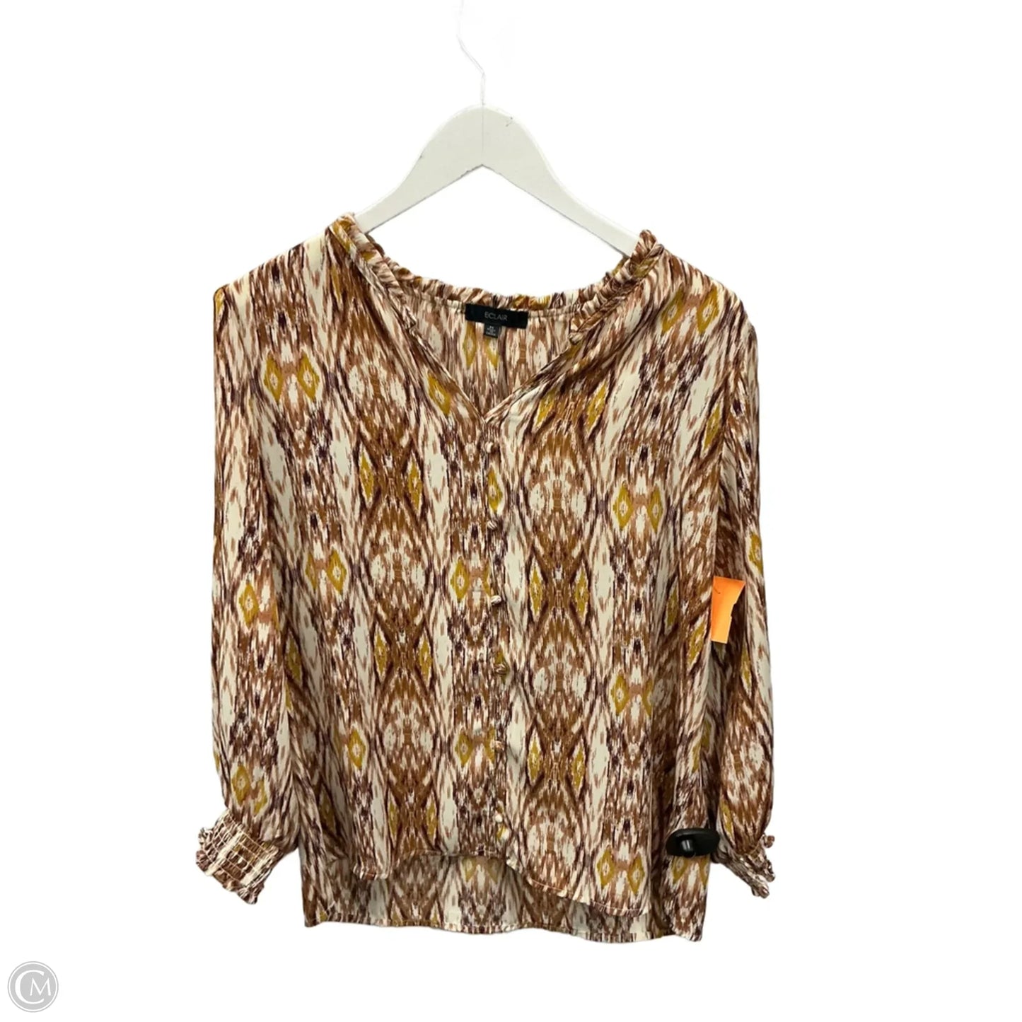 Top Long Sleeve By Cme In Brown, Size: M