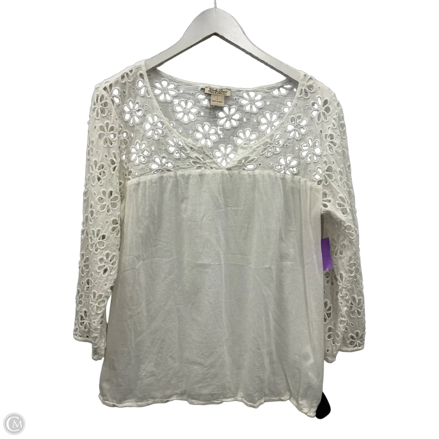Top 3/4 Sleeve By Lucky Brand In White, Size: L