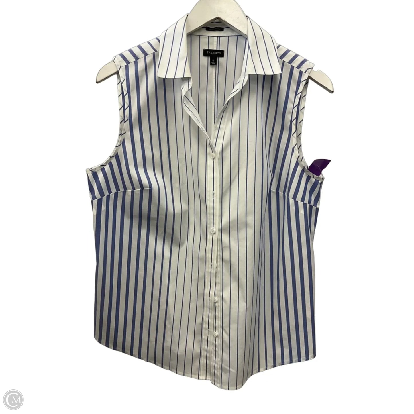 Top Sleeveless By Talbots In Blue & White, Size: L