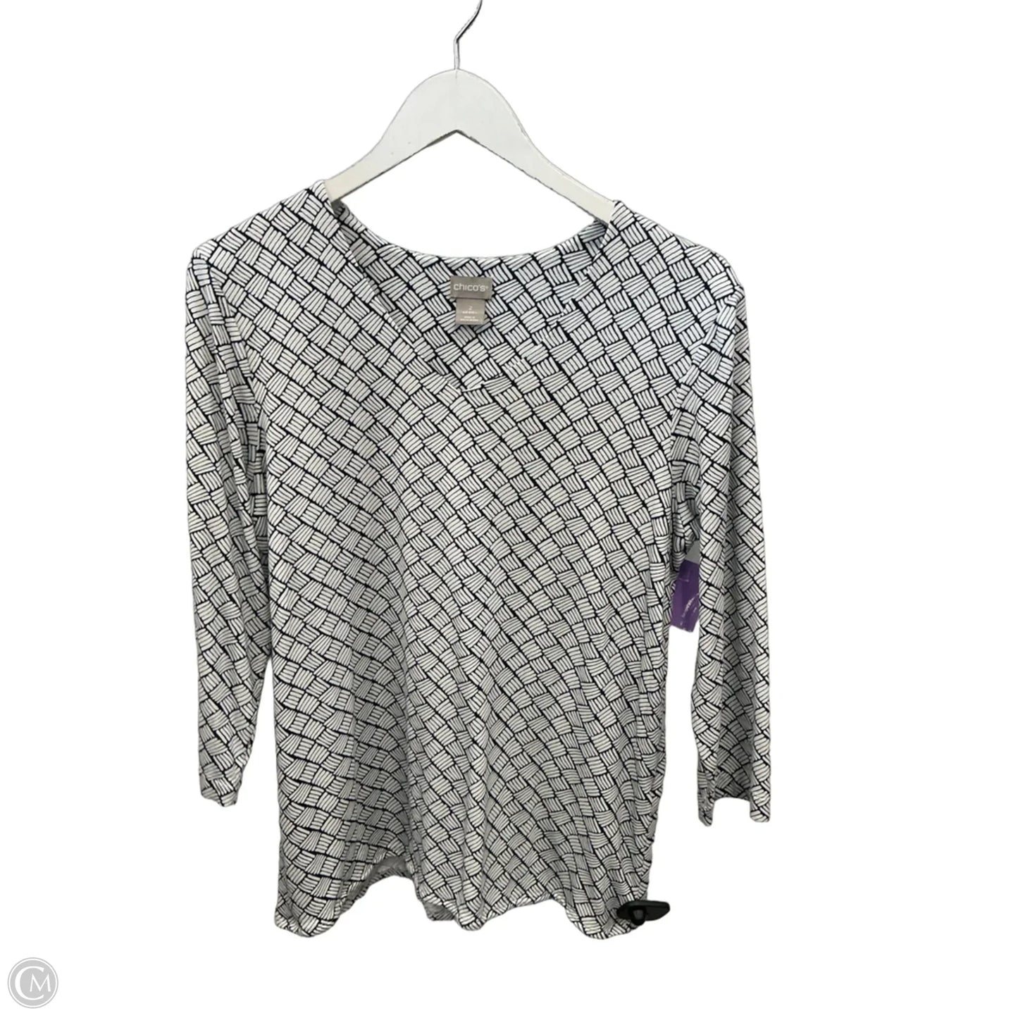 Top 3/4 Sleeve By Chicos In Blue & White, Size: L