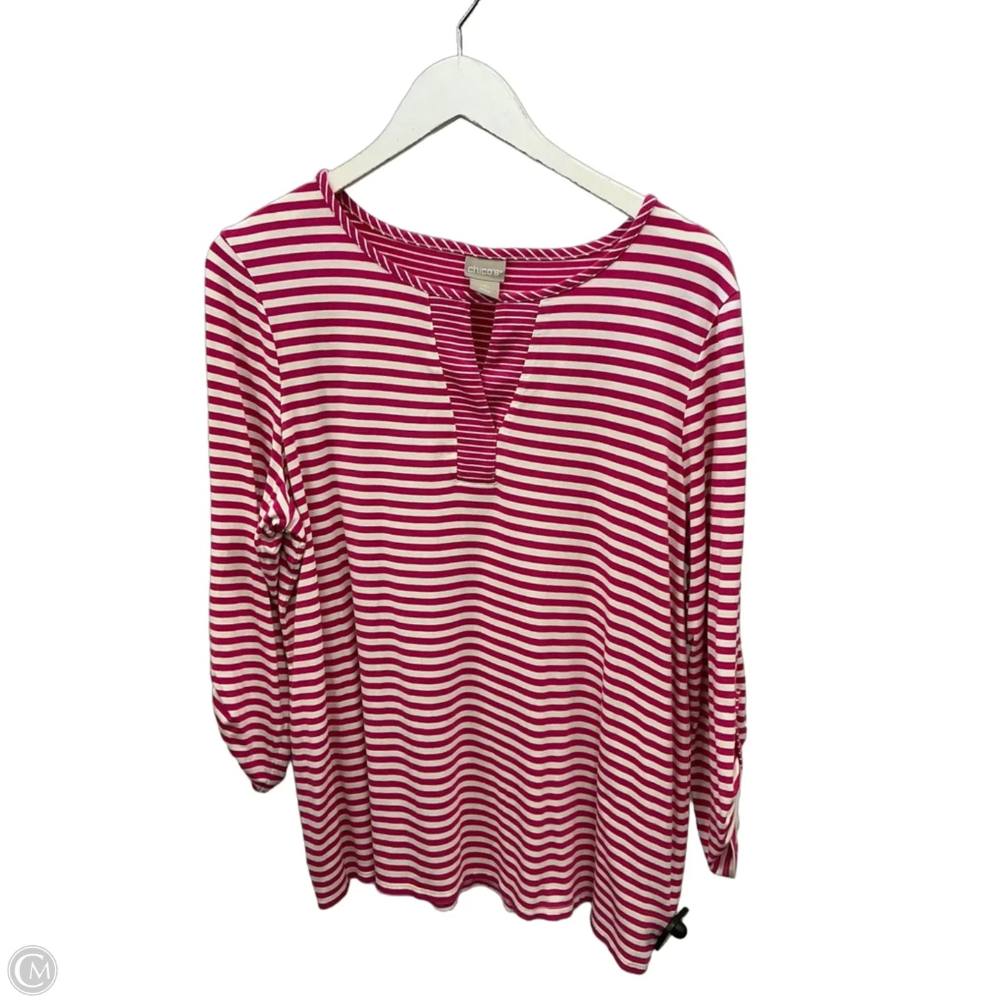 Top 3/4 Sleeve By Chicos In Pink & White, Size: L
