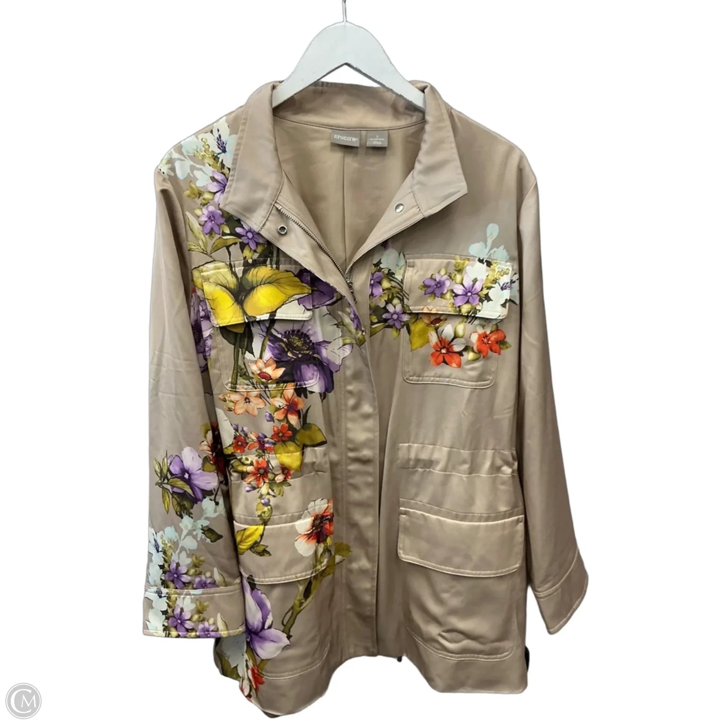 Jacket Utility By Chicos In Beige, Size: Xl
