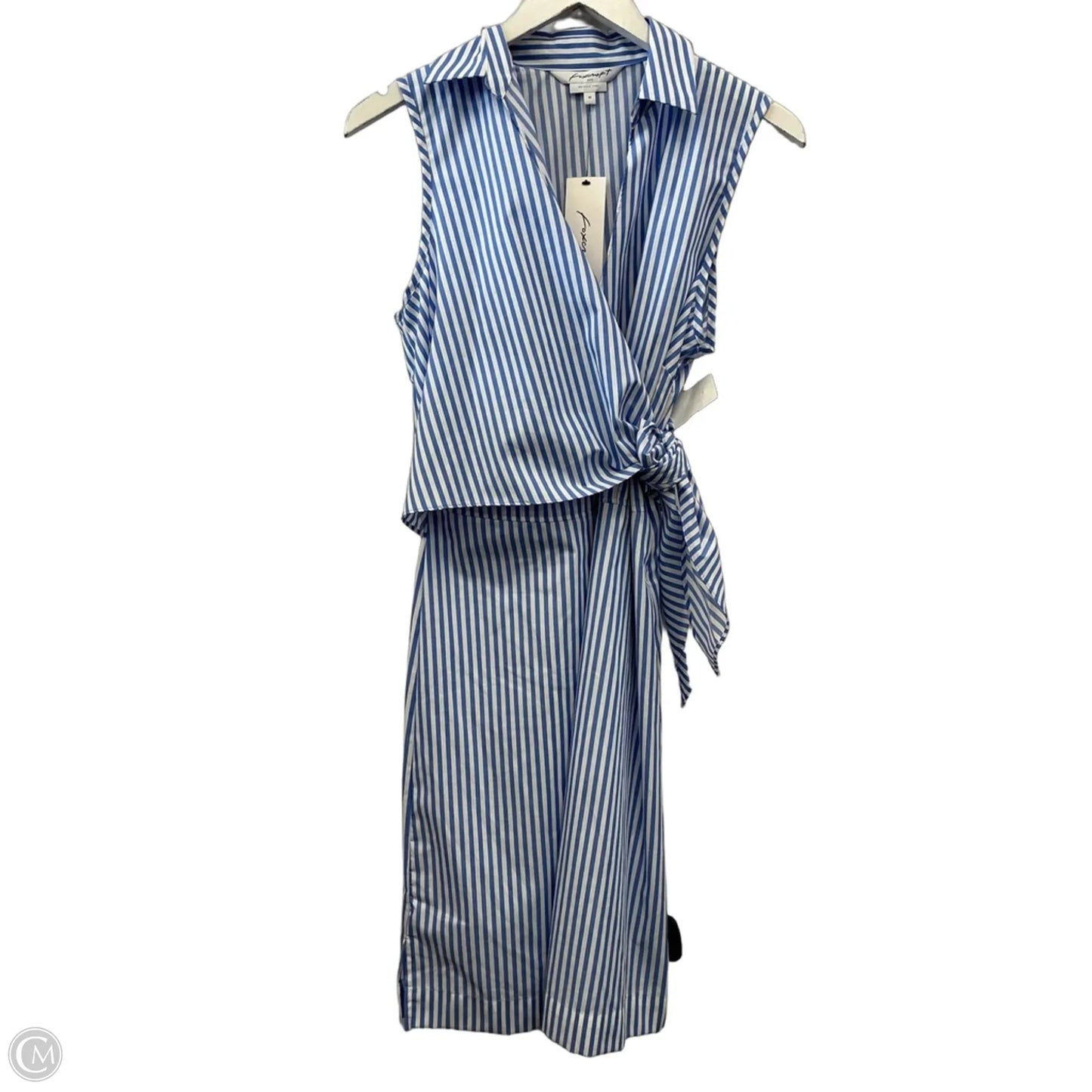 Dress Casual Midi By Foxcroft In Blue & White, Size: M