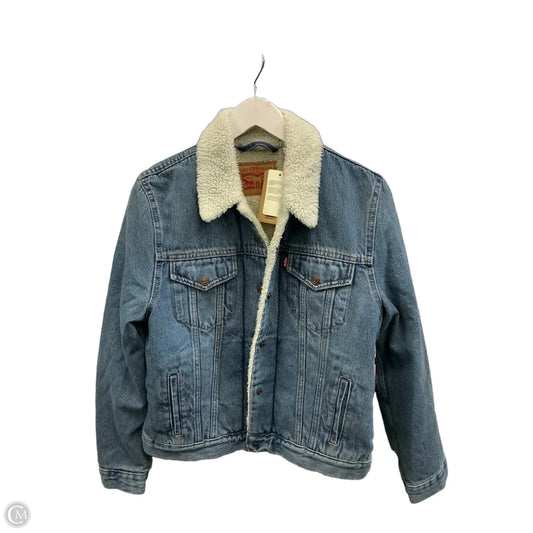 Coat Faux Fur & Sherpa By Levis In Blue Denim, Size: M