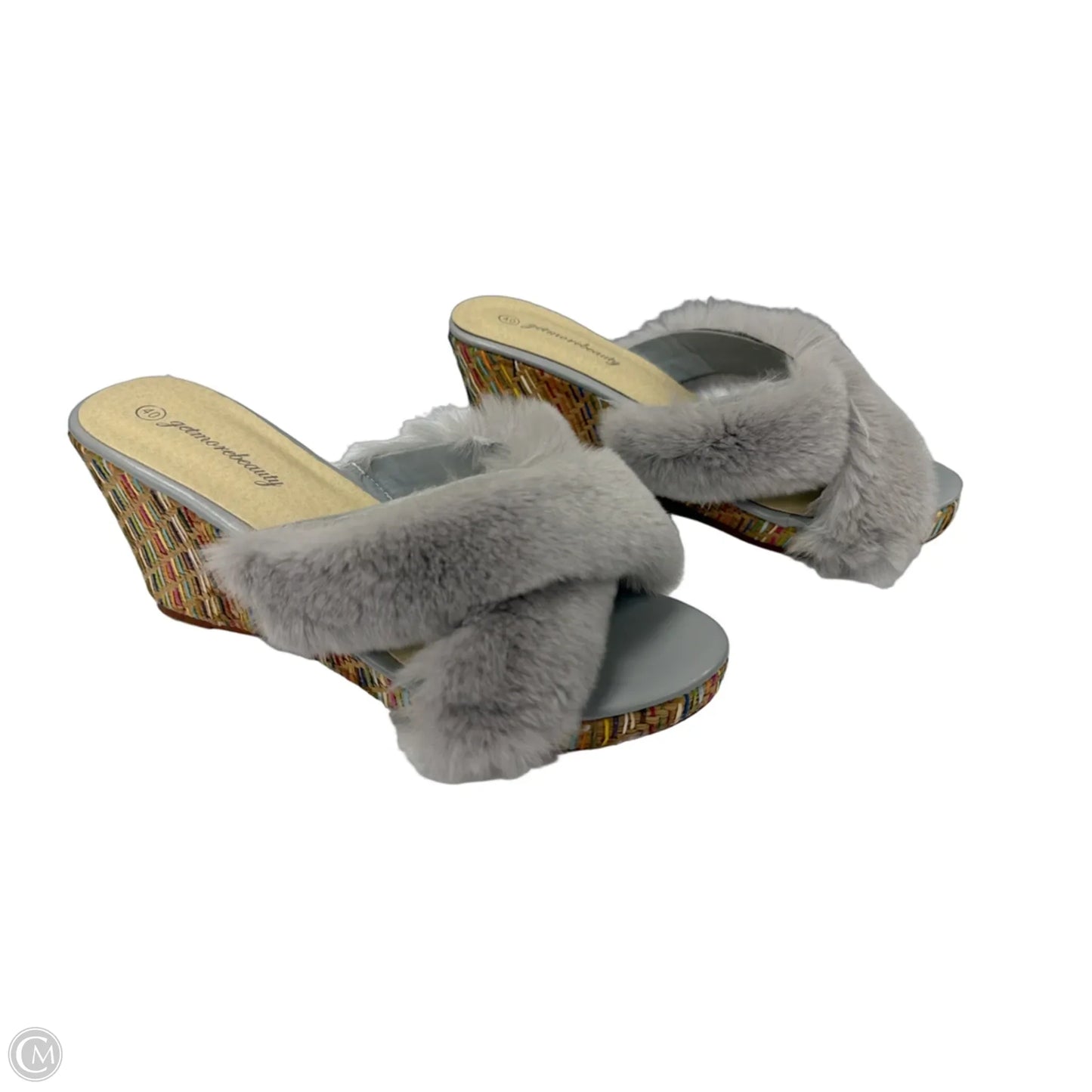 Sandals Heels Wedge By Clothes Mentor In Grey, Size: 9