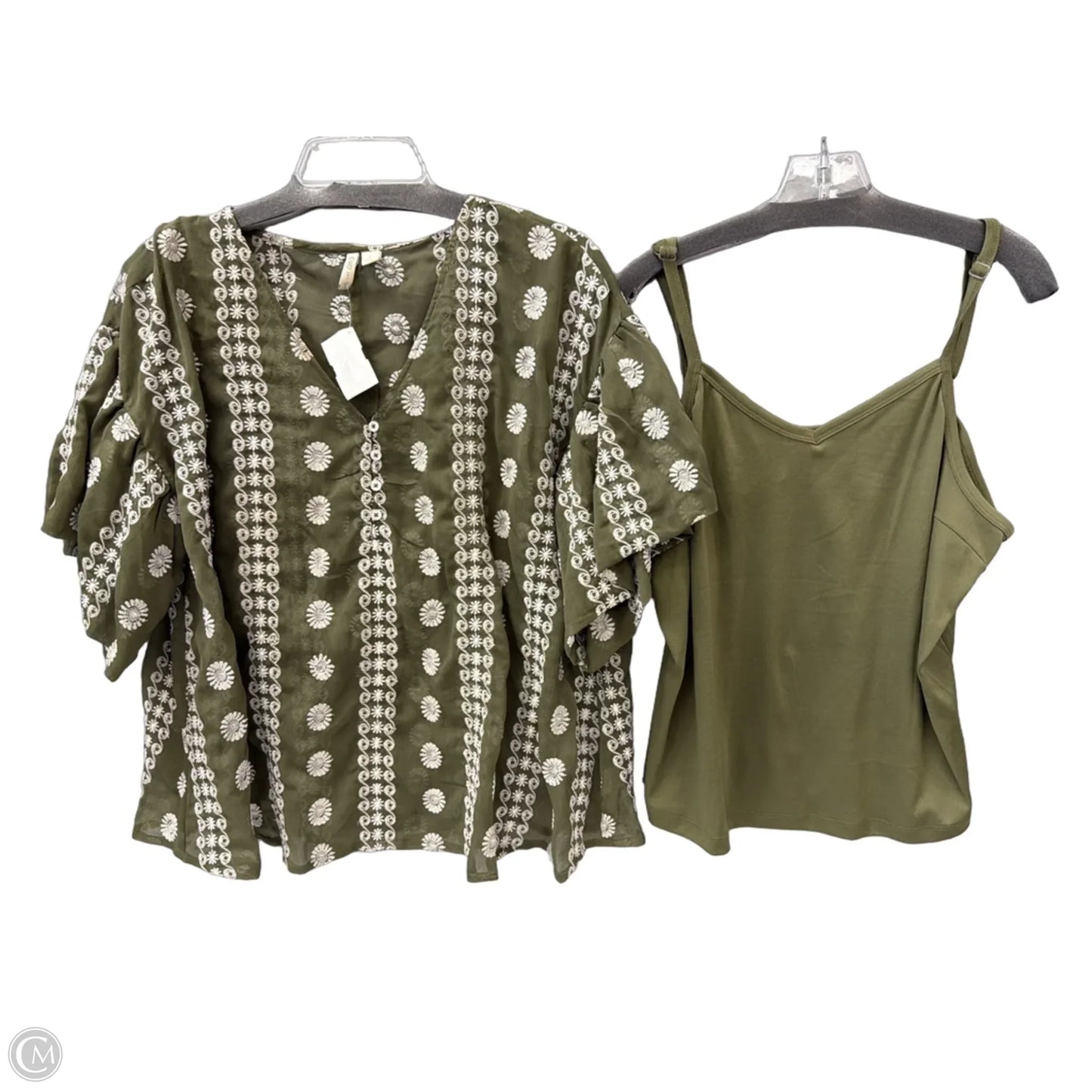 Top 2pc Short Sleeve By Cato In Green & White, Size: L