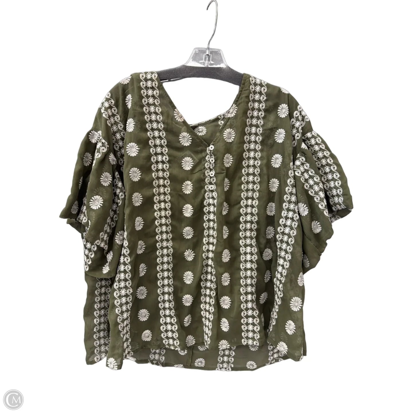 Top 2pc Short Sleeve By Cato In Green & White, Size: L