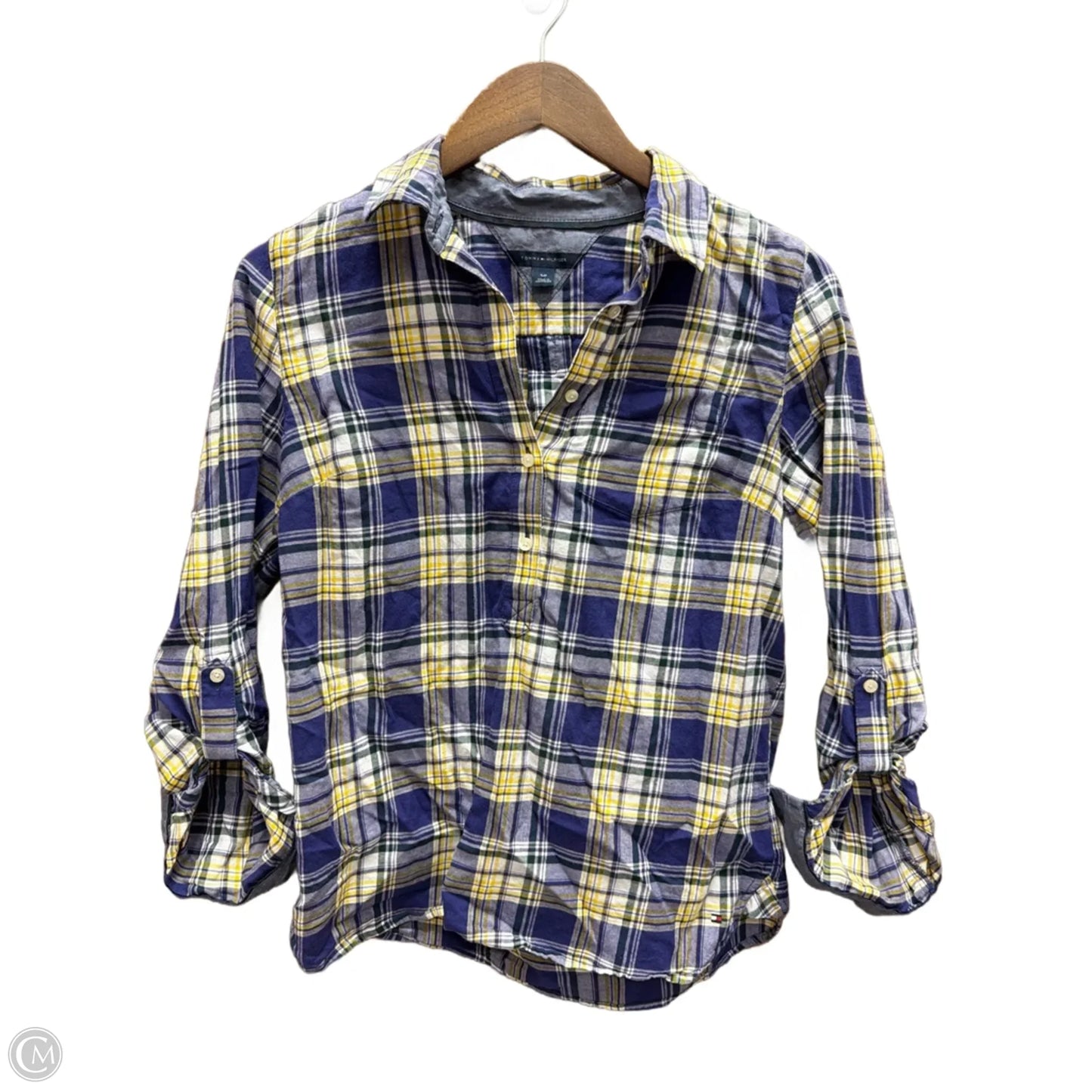 Top Long Sleeve By Tommy Hilfiger In Plaid Pattern, Size: S