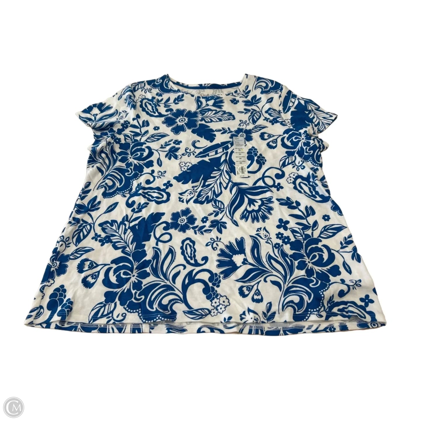 Top Short Sleeve Basic By Croft And Barrow In Blue & White, Size: 1x
