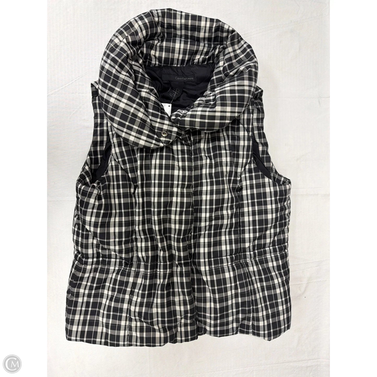Vest Puffer & Quilted By Calvin Klein In Black & White, Size: Xl