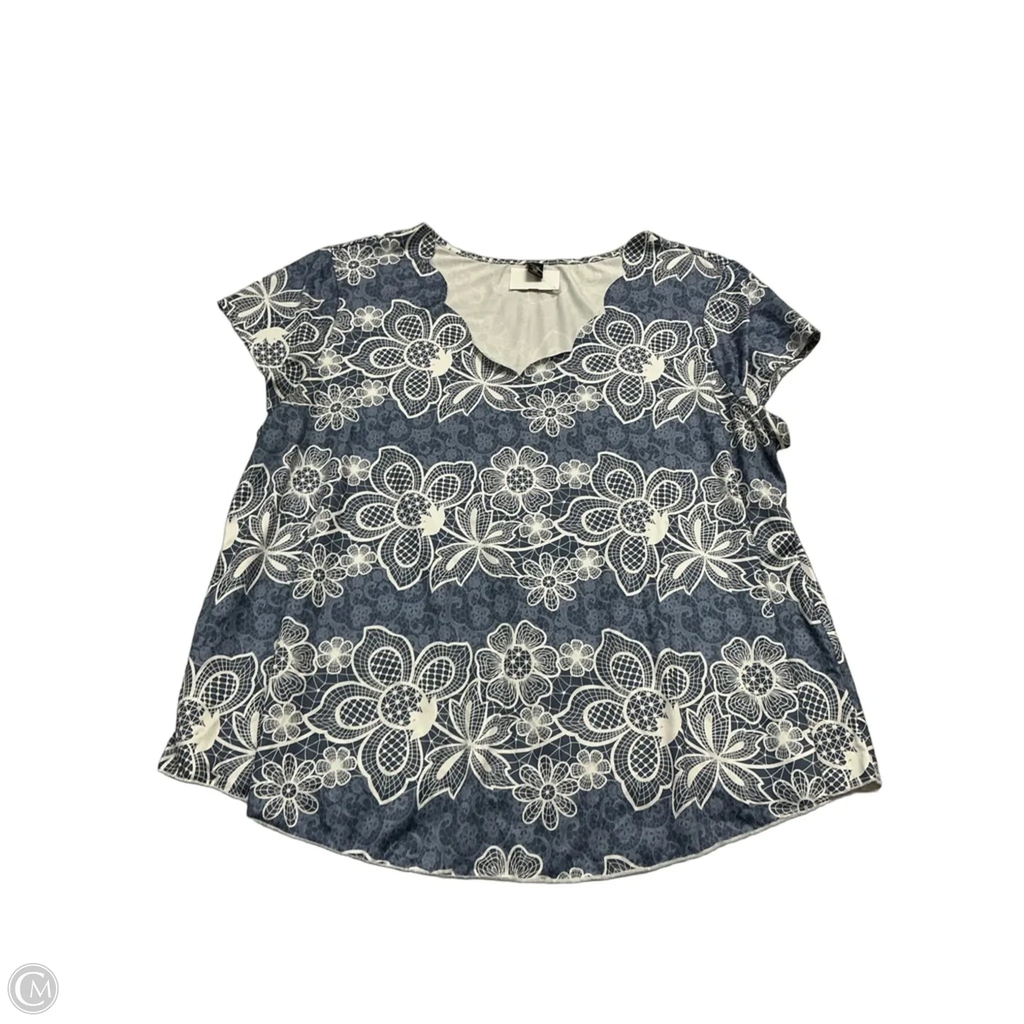 Top Short Sleeve By Cmf In Blue & White, Size: 3x