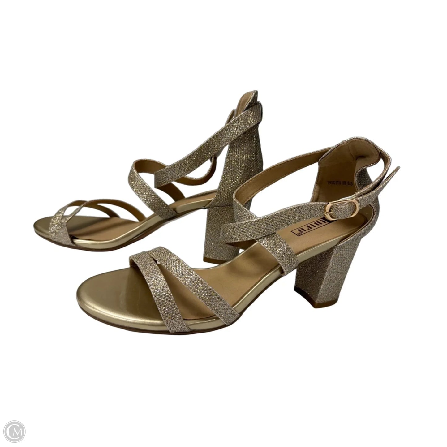 Sandals Heels Block By Clothes Mentor In Gold, Size: 8.5