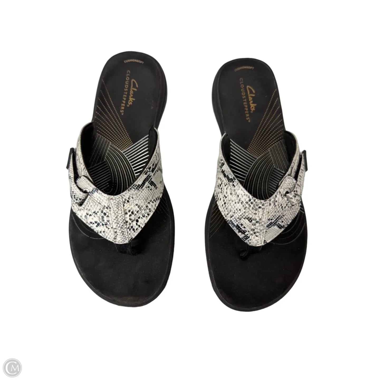 Sandals Flip Flops By Clarks In Black & White, Size: 8
