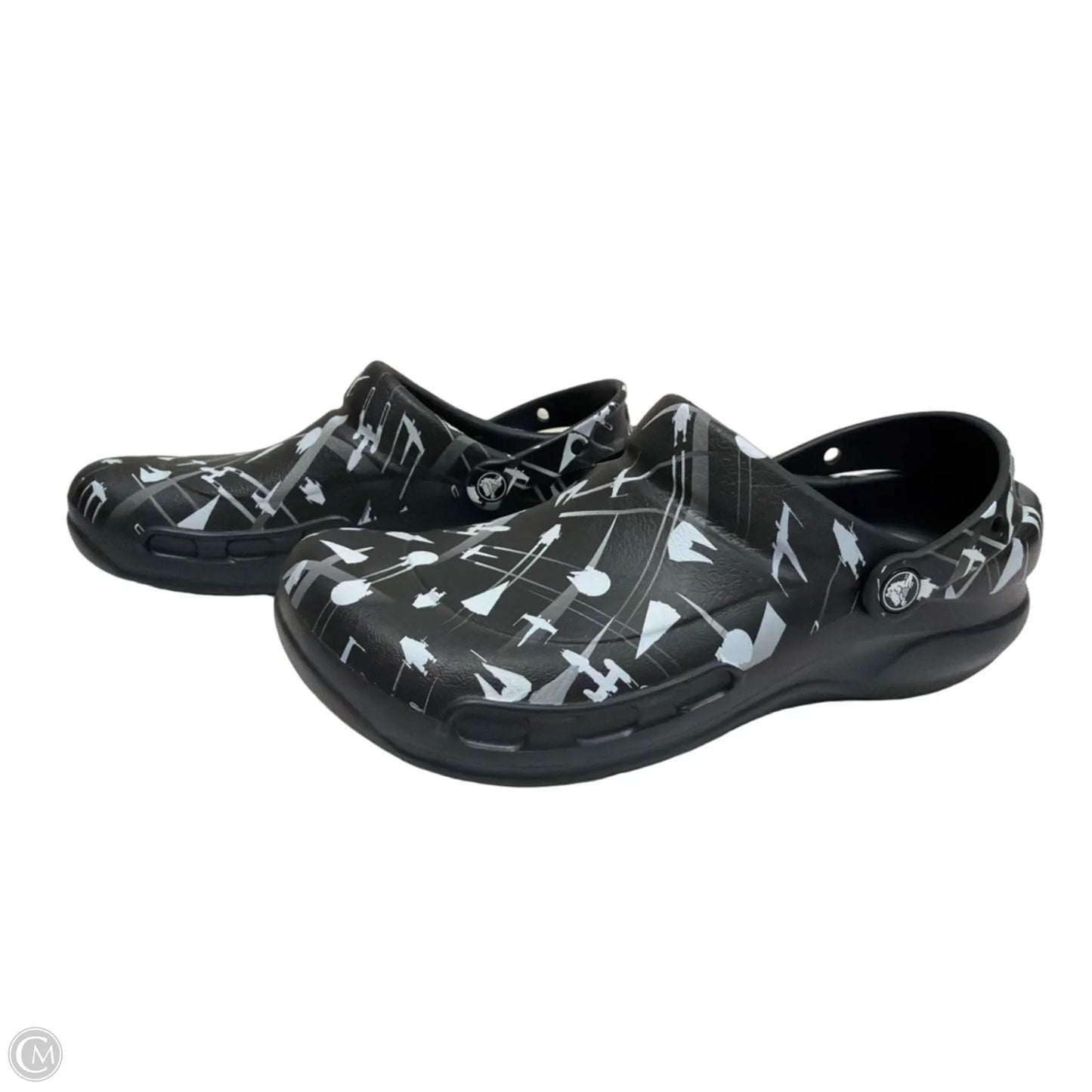 Shoes Flats By Crocs In Black & White, Size: 12