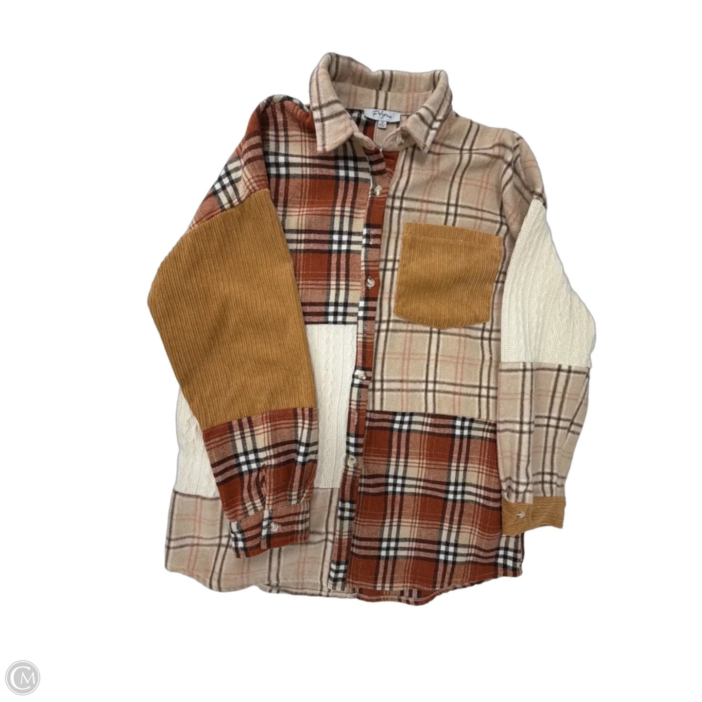 Jacket Shirt By Polagram In Plaid Pattern, Size: M