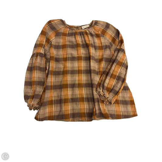 Top Long Sleeve By Universal Thread In Plaid Pattern, Size: 1x