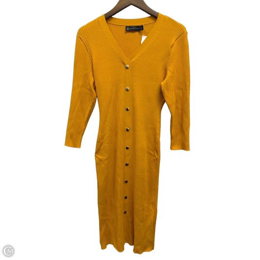 Dress Casual Midi By New York And Co In Yellow, Size: L
