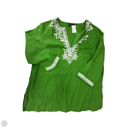Top 3/4 Sleeve By Jones New York In Green & White, Size: 2x