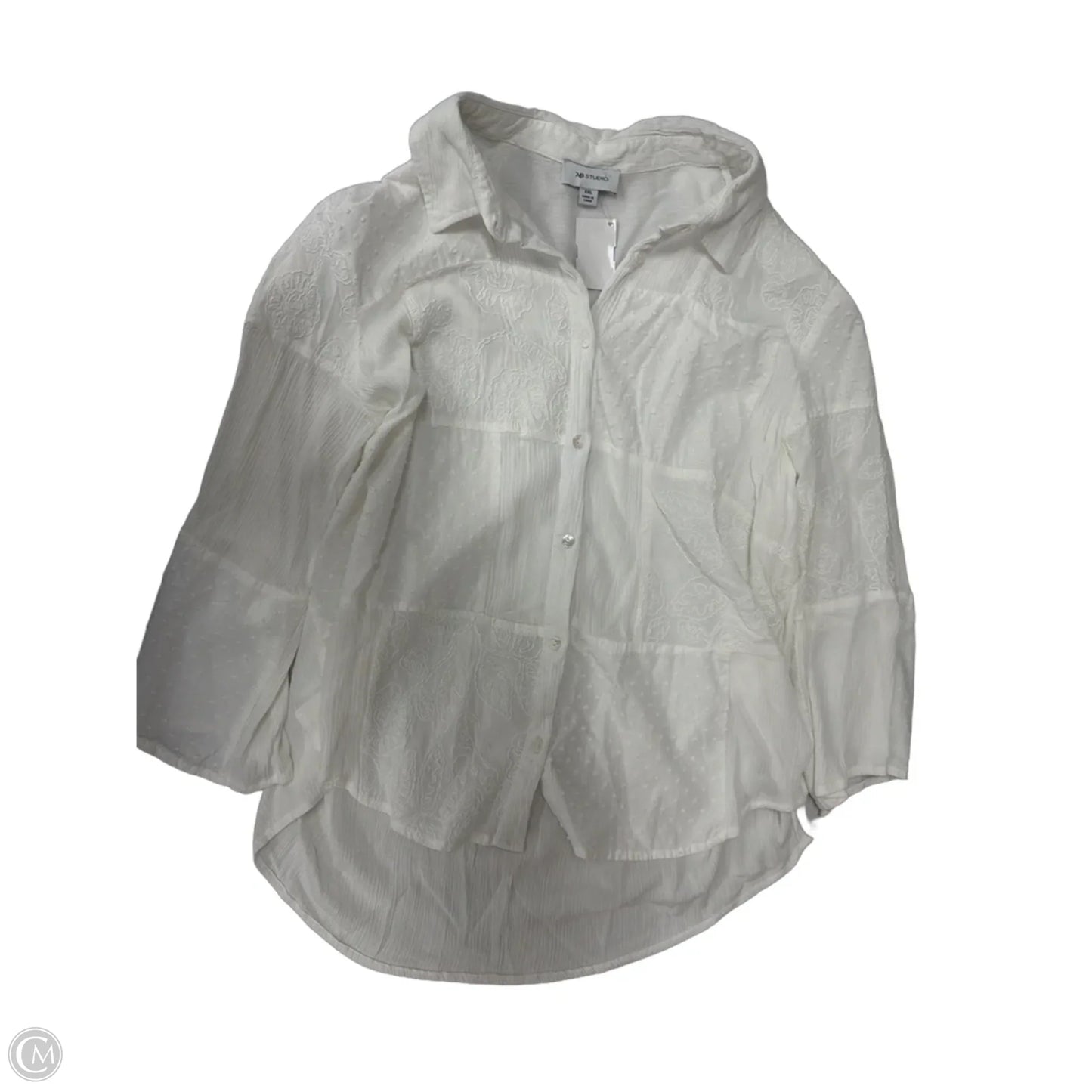 Top Long Sleeve By Ab Studio In White, Size: 1x