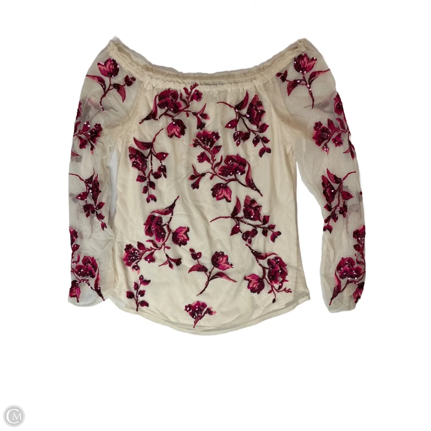 Top Long Sleeve By White House Black Market In Cream & Pink, Size: Xs