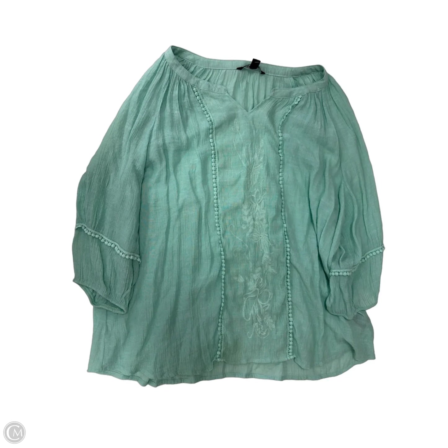 Top 3/4 Sleeve By Zac And Rachel In Aqua, Size: 2x