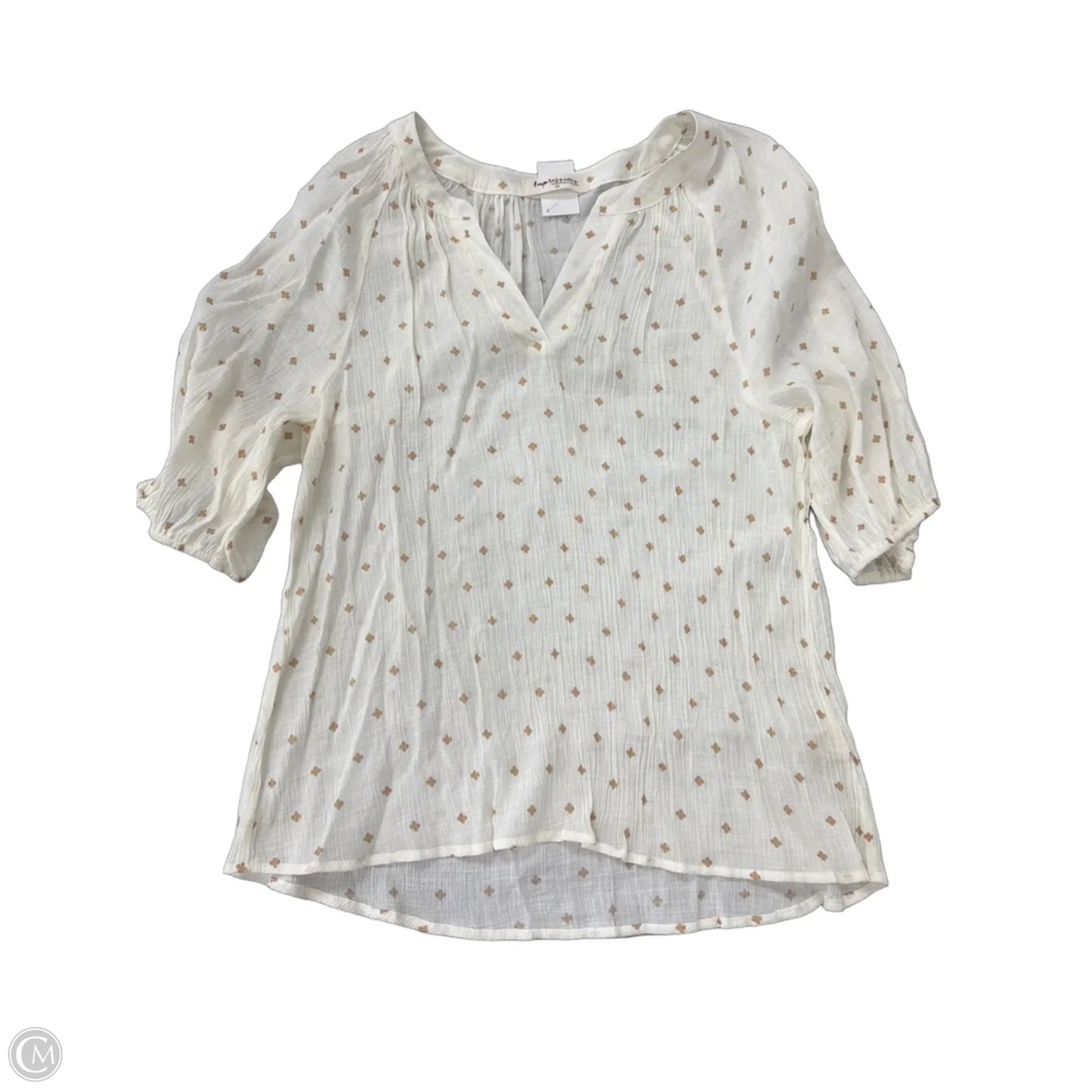 Top 3/4 Sleeve By Impressions In Cream, Size: Xl