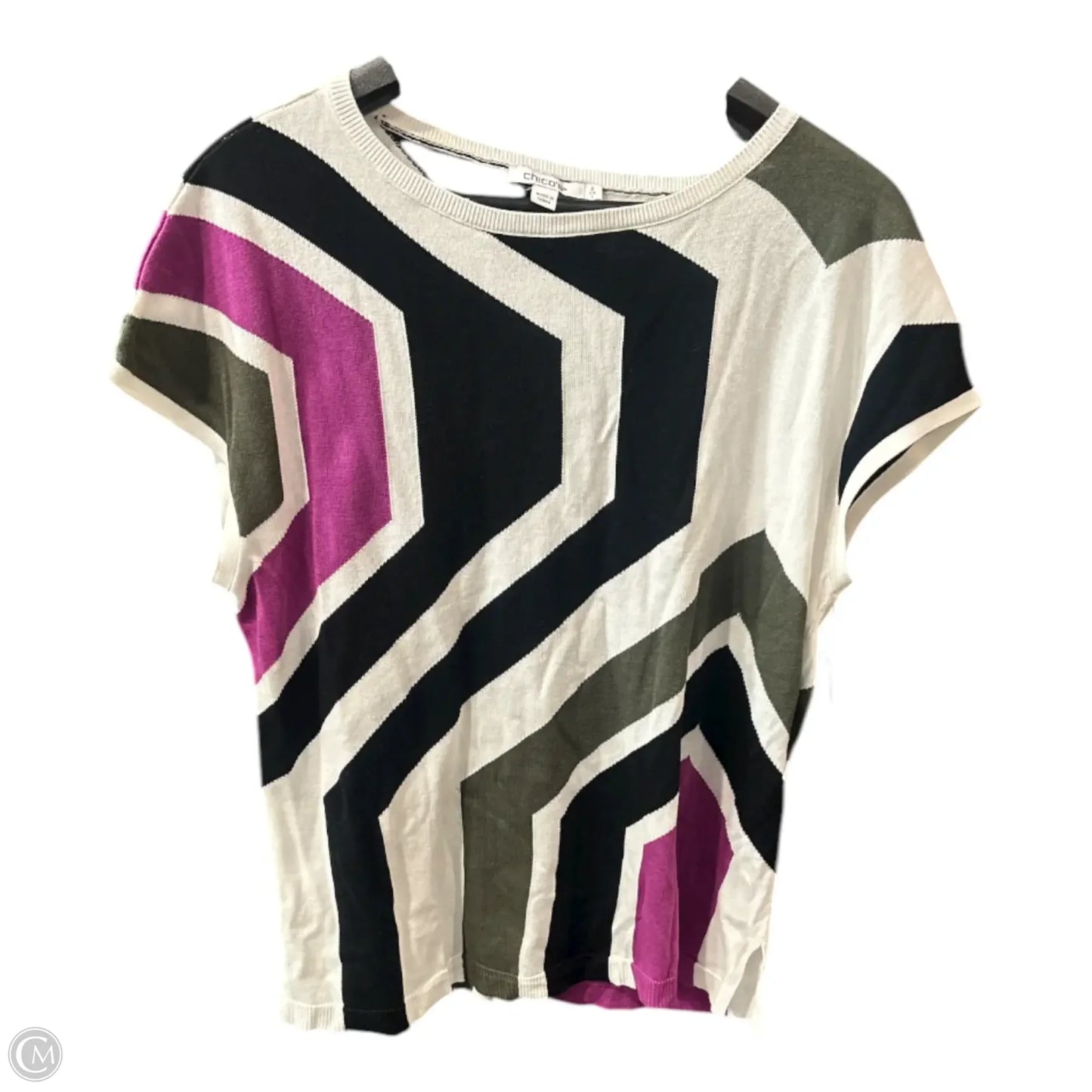 Top Short Sleeve Basic By Chicos In Multi-colored, Size: L
