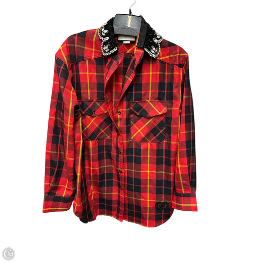 Top Long Sleeve Luxury Designer By Gucci In Red, Size: M