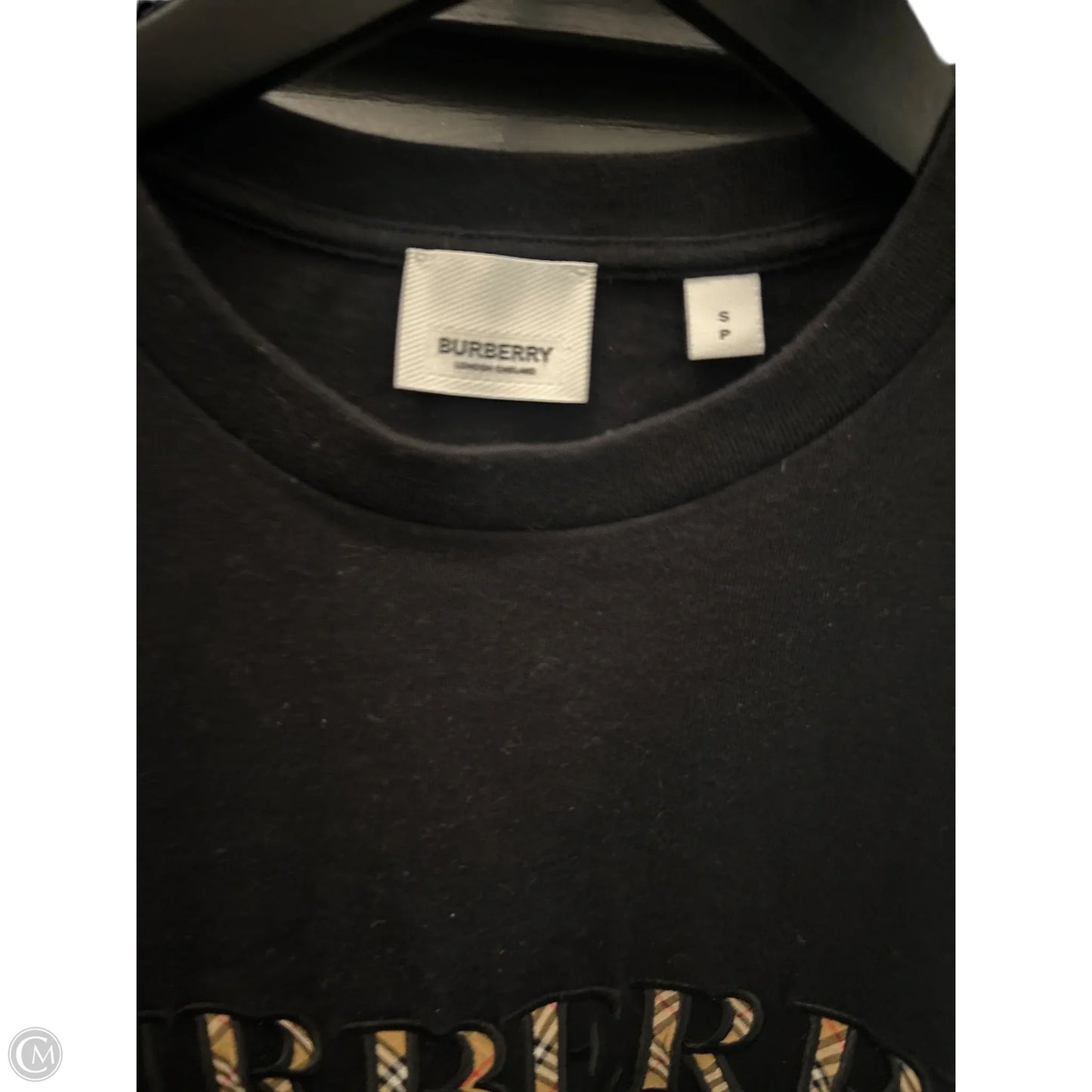 Top Short Sleeve Luxury Designer By Burberry In Black, Size: S
