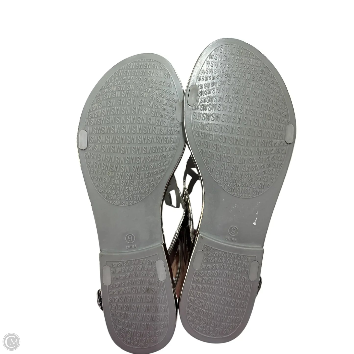 Sandals Designer By Stuart Weitzman In Silver, Size: 9