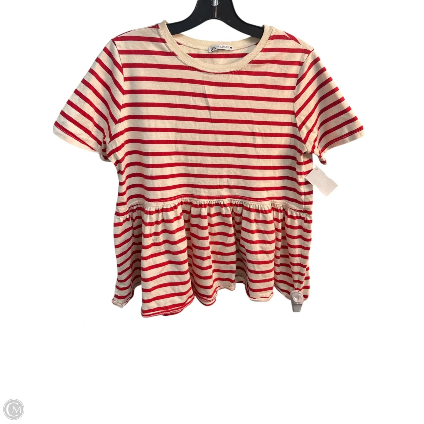 Top Short Sleeve Basic By Zara In Striped Pattern, Size: M