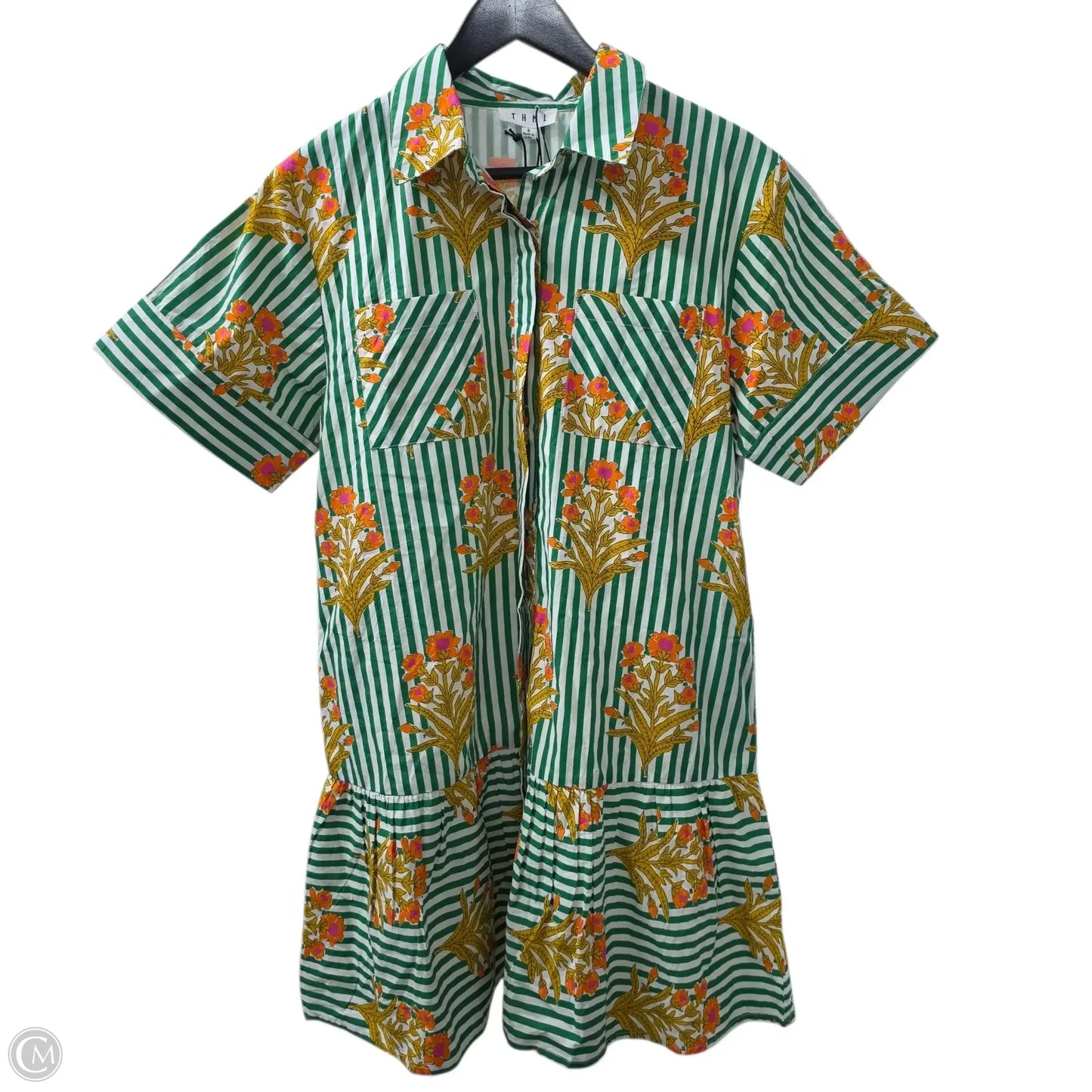 Dress Casual Midi By Clothes Mentor In Green & Orange, Size: S