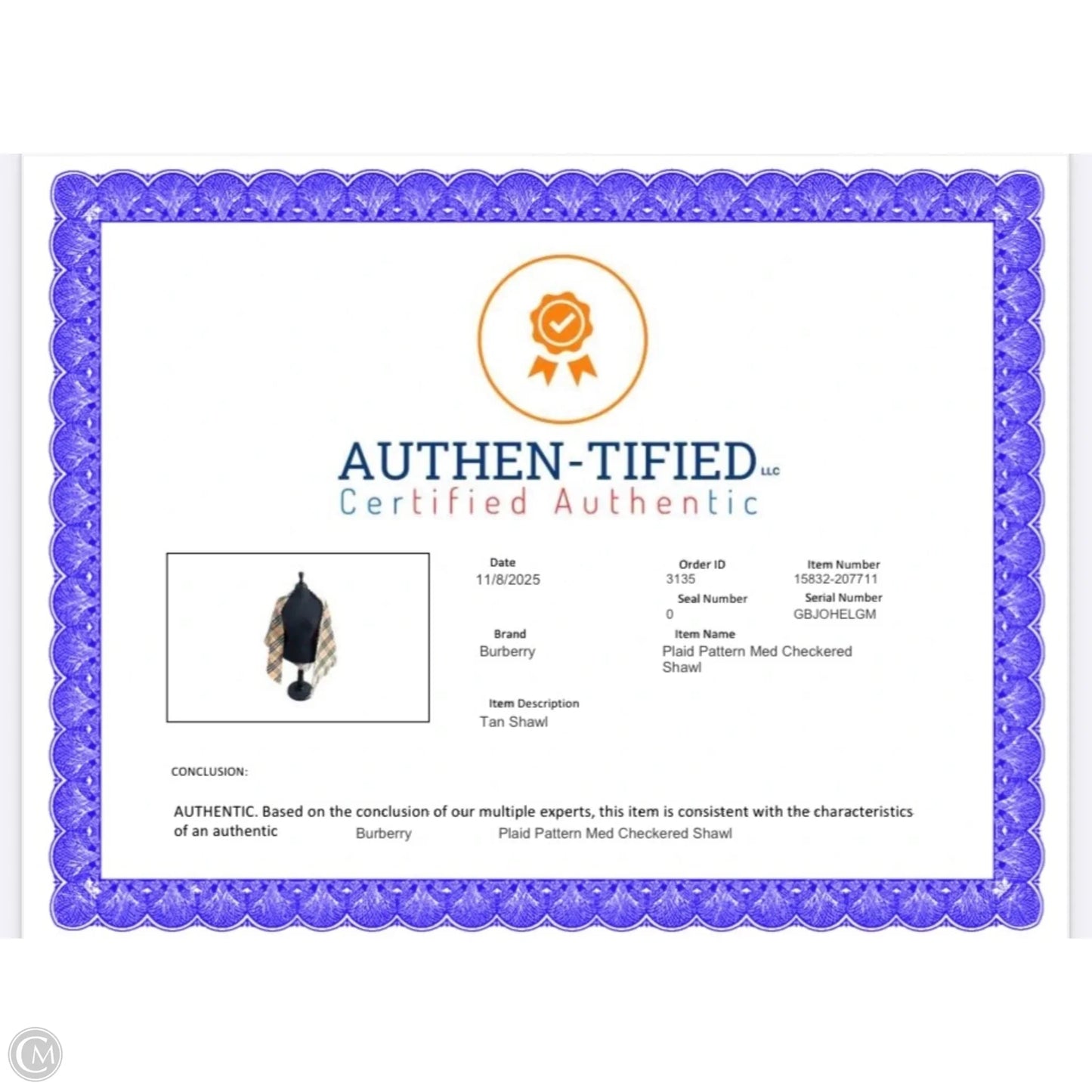 Shawl Luxury Designer By Burberry In Tan, Size: Osfm